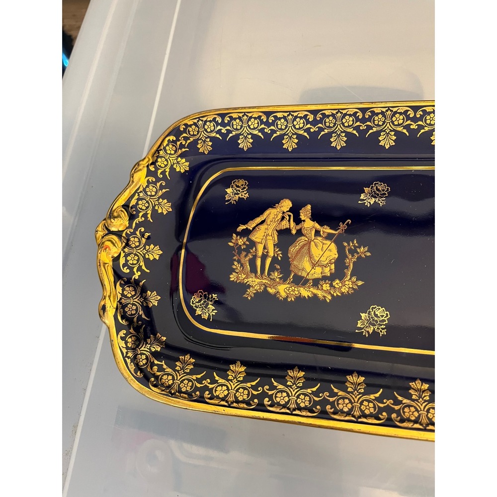 Limoges France Cobalt Blue Gold Gilded Fragonard Courting Scene Sandwich Tray - Picture 2 of 8
